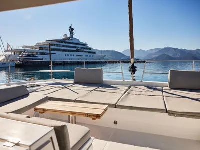 Deck of Taurus, a Bali 4.8 catamaran at Marmaris, Turkey