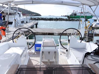 Cockpit of Arun, a Beneteau Oceanis 38.1 sailboat at Road Town, British Virgin Islands