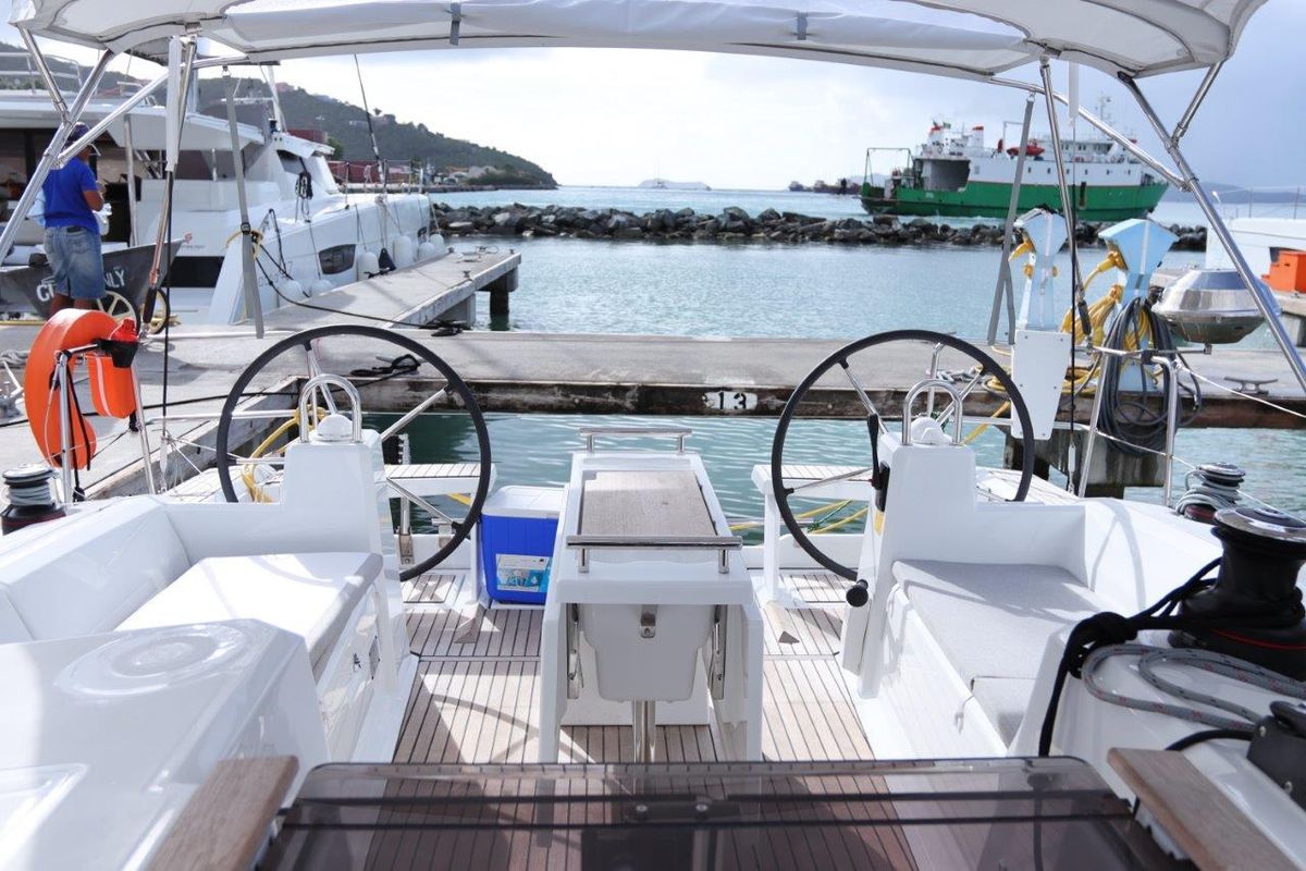 Cockpit of Arun, a Beneteau Oceanis 38.1 sailboat at Road Town, British Virgin Islands