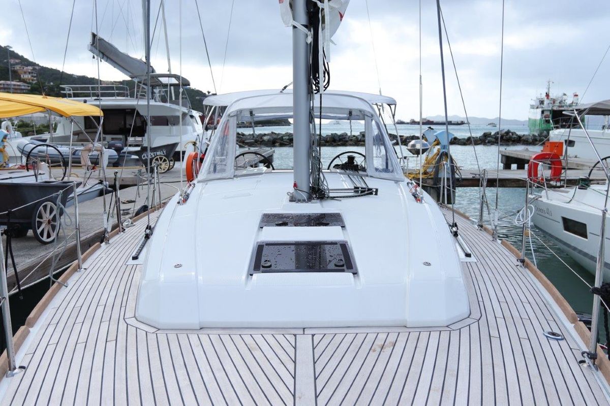 Deck of Arun, a Beneteau Oceanis 38.1 sailboat at Road Town, British Virgin Islands