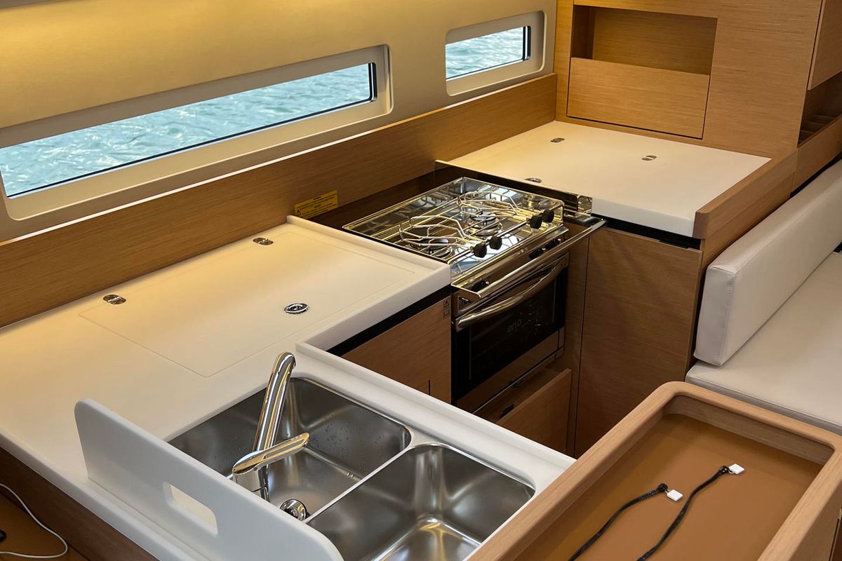 Galley of Naoussa, a Jeanneau Sun Odyssey 410 sailboat at Palma de Mallorca, Spain