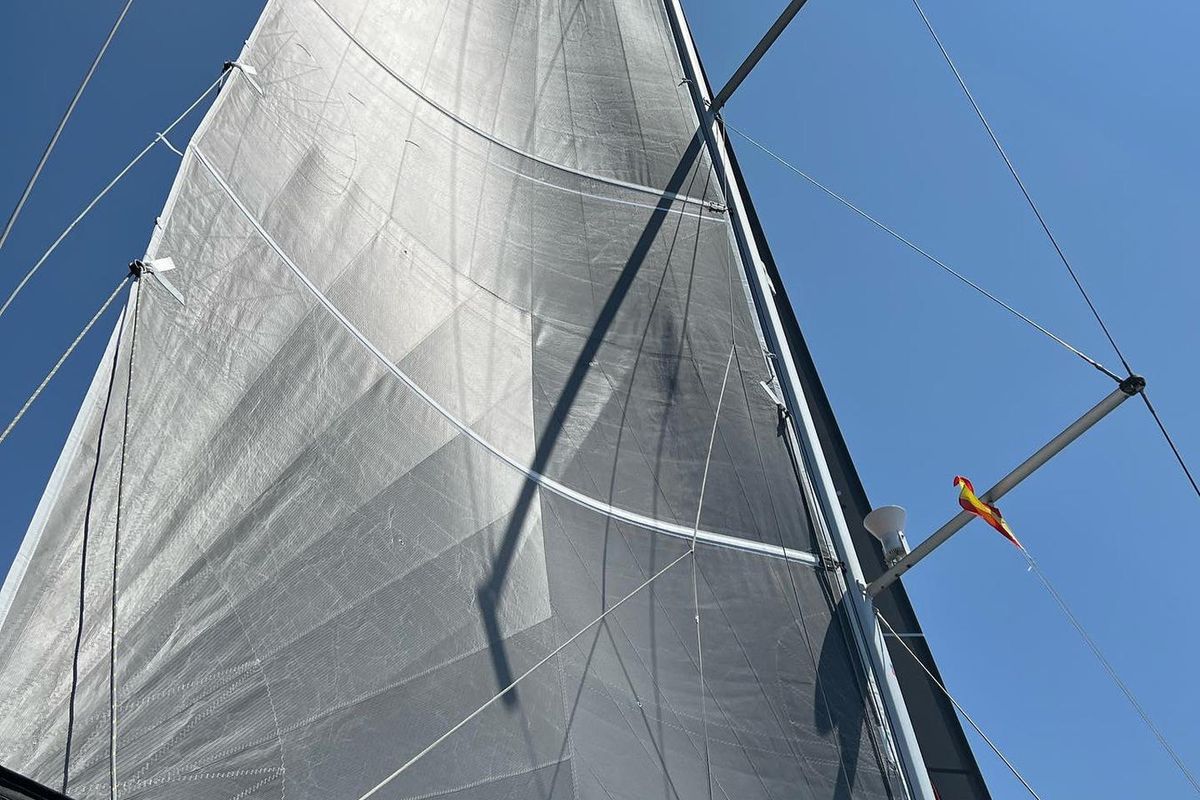 Deck of Naoussa, a Jeanneau Sun Odyssey 410 sailboat at Palma de Mallorca, Spain