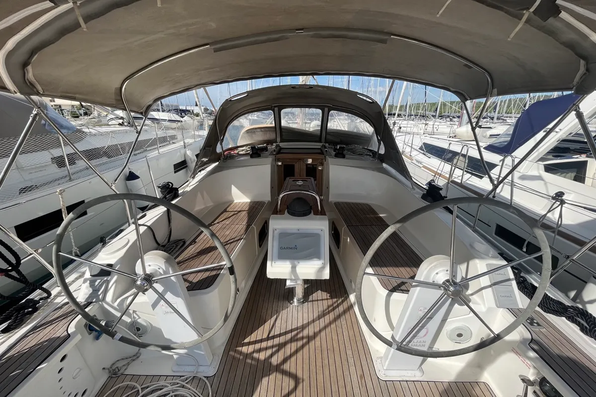 Cockpit of GITA, a Bavaria Cruiser 37 sailboat at Općina Sukošan, Croatia