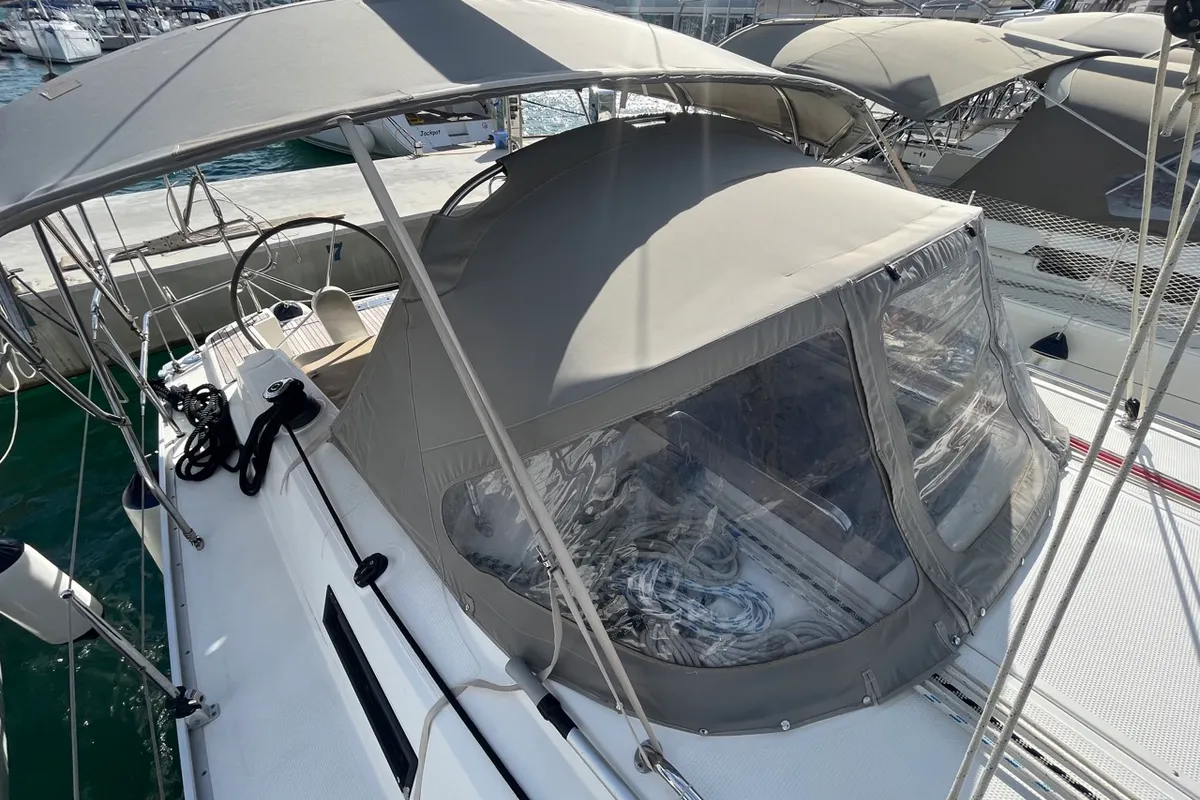 Deck of GITA, a Bavaria Cruiser 37 sailboat at Općina Sukošan, Croatia