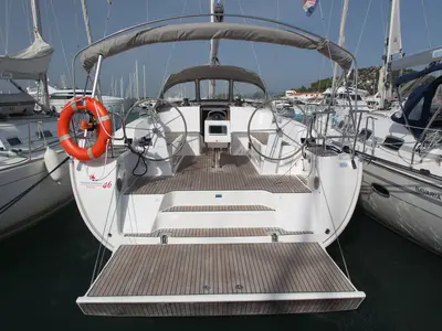 Deck of MH 52, a Bavaria Cruiser 46 sailboat at Murter, Croatia