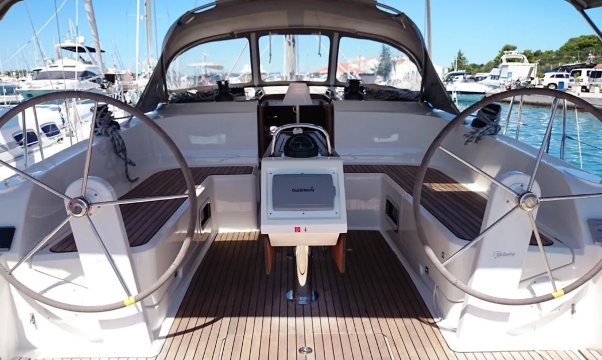 Cockpit of MH 52, a Bavaria Cruiser 46 sailboat at Murter, Croatia