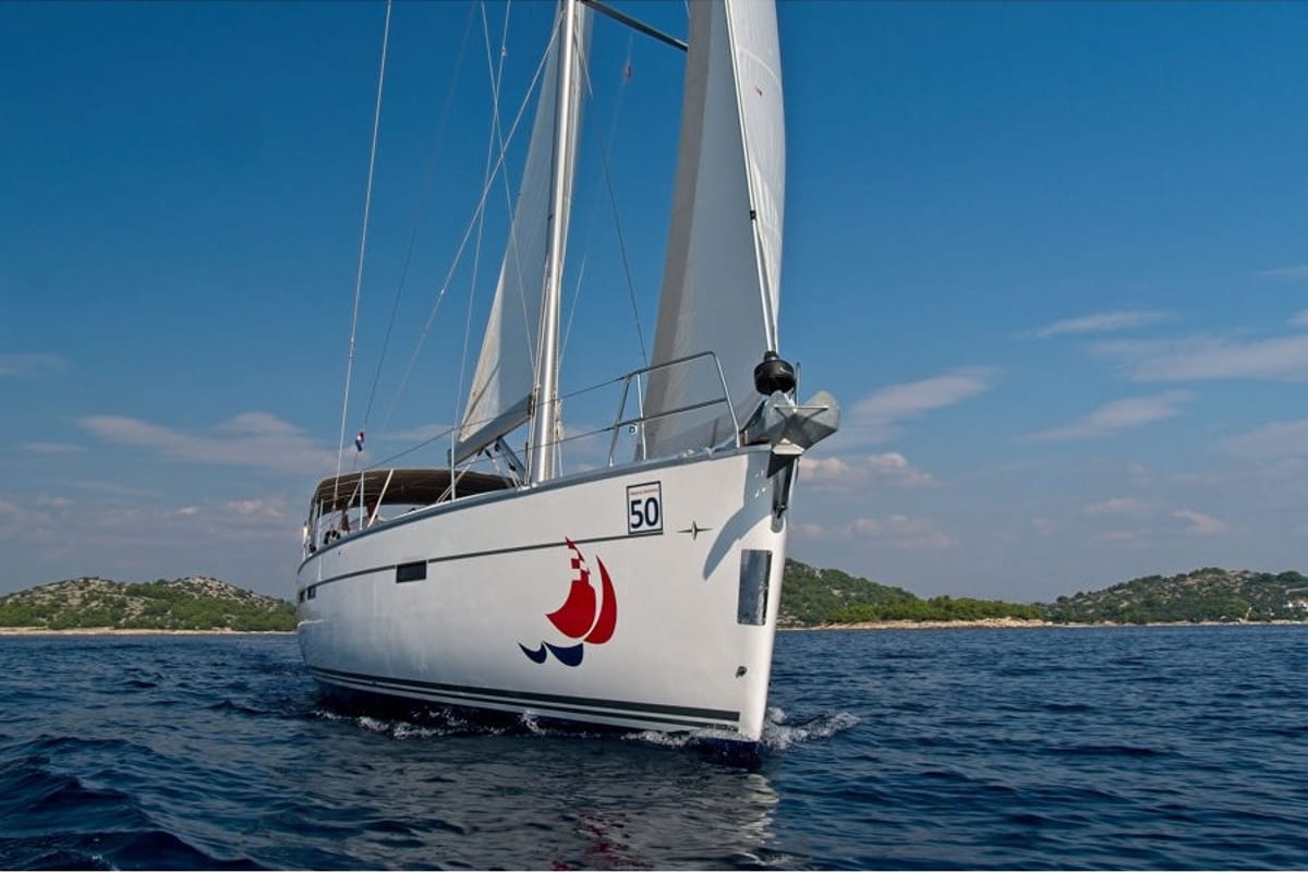 Exterior view of MH 52, a Bavaria Cruiser 46 sailboat at Murter, Croatia