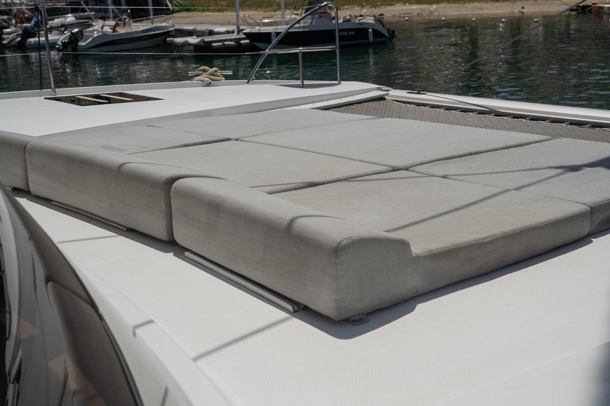 Deck of Premium, a Fountaine Pajot Saona 47 catamaran at Castellammare del Golfo, Italy