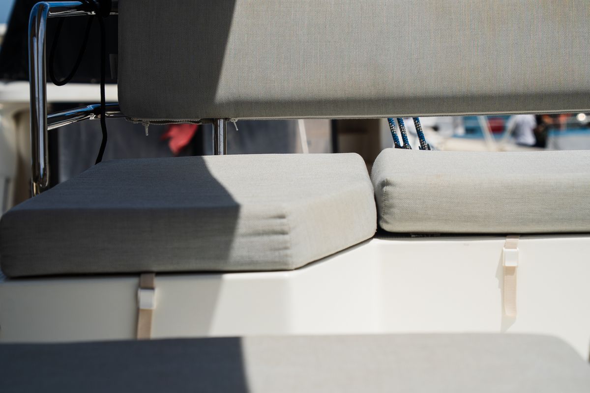 Deck of Premium, a Fountaine Pajot Saona 47 catamaran at Castellammare del Golfo, Italy