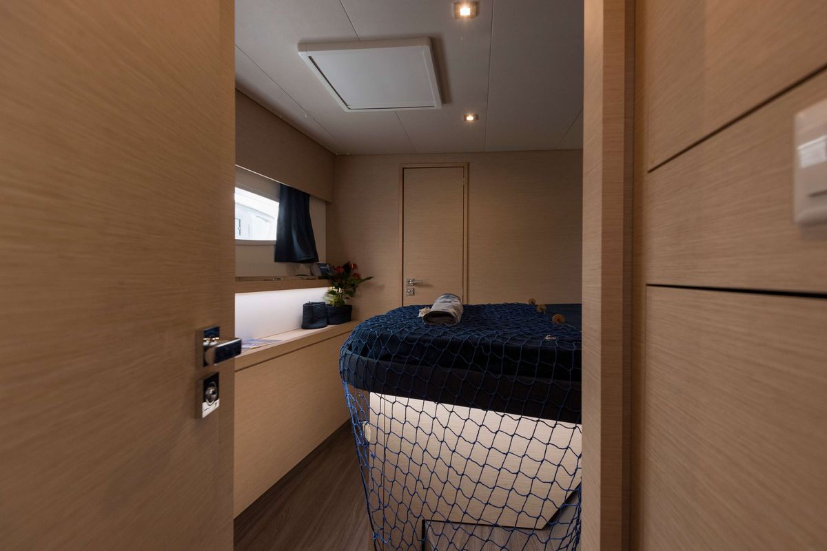 Cabin on Premium, a Fountaine Pajot Saona 47 catamaran at Castellammare del Golfo, Italy