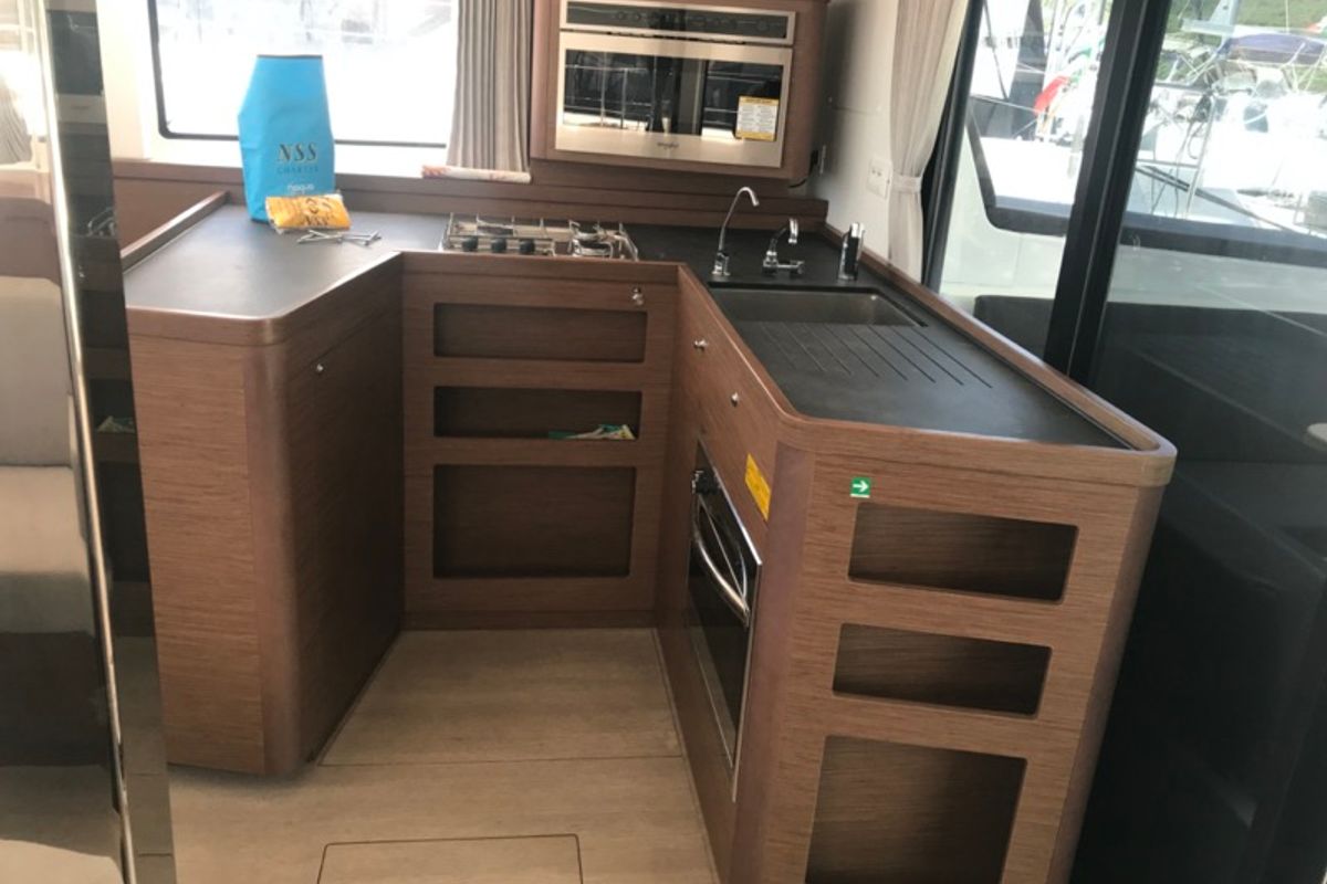Galley of Zippiri, a Lagoon 42 catamaran at Olbia, Italy