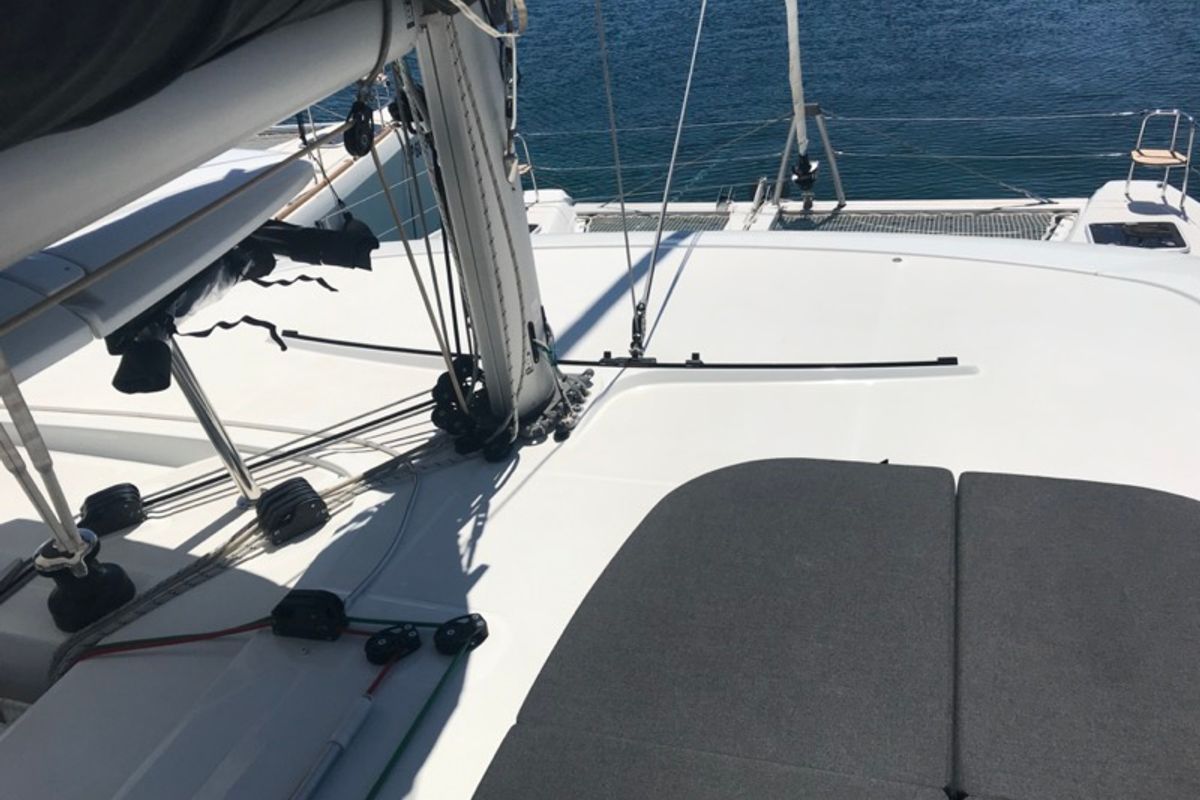Deck of Zippiri, a Lagoon 42 catamaran at Olbia, Italy