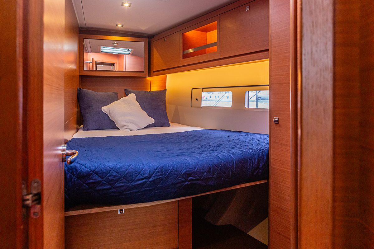 Cabin on Discovery Planet, a Dufour 460 Grand Large sailboat at Palermo, Italy
