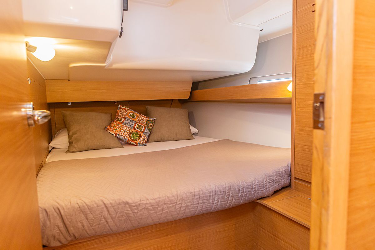 Cabin on Discovery Planet, a Dufour 460 Grand Large sailboat at Palermo, Italy