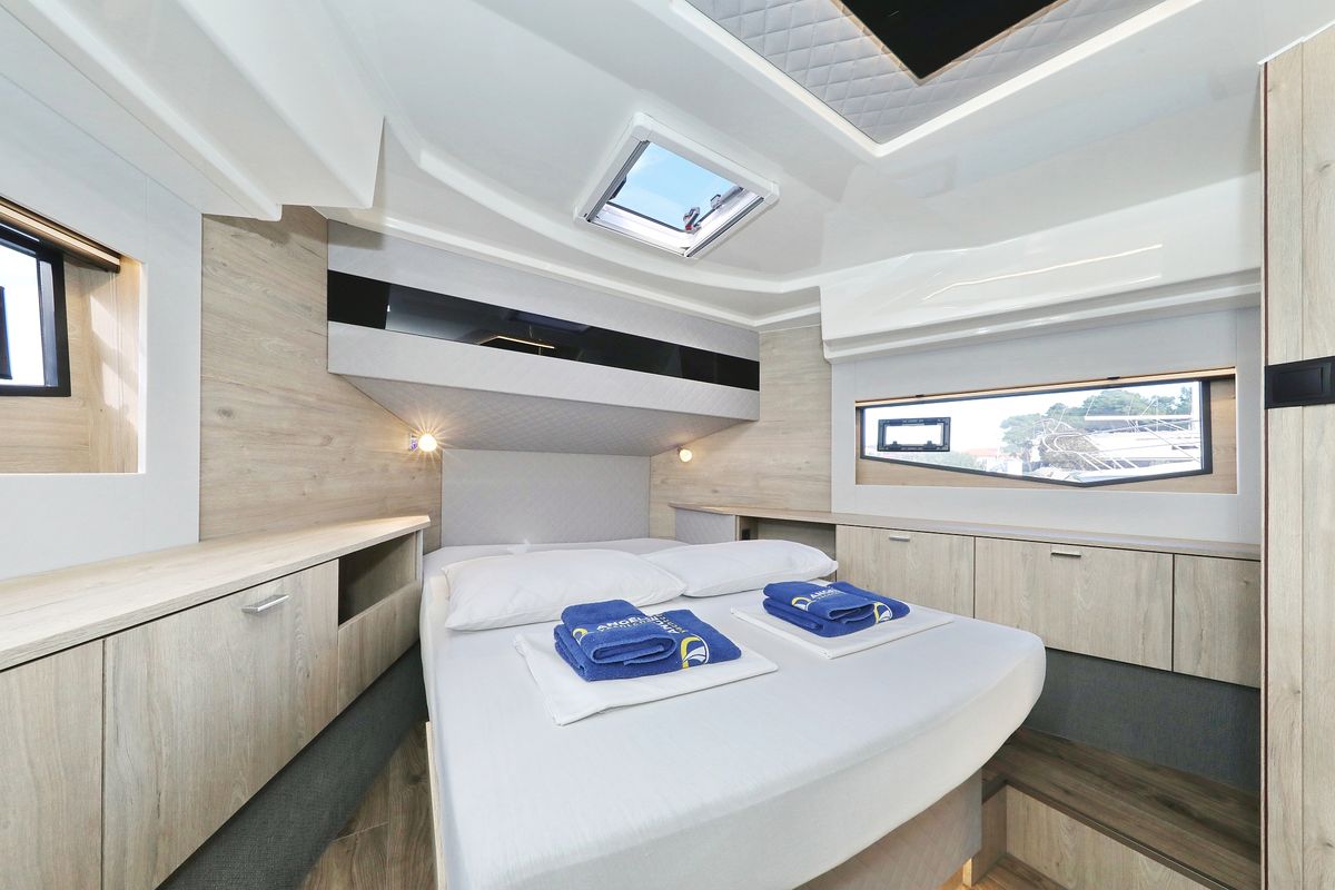 Cabin on Mackata, a Cobra Yachts Seamaster 45 yacht at Grad Vodice, Croatia
