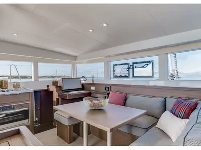 Salon of LAST ONE, a Lagoon 40 catamaran at Le Gosier, France