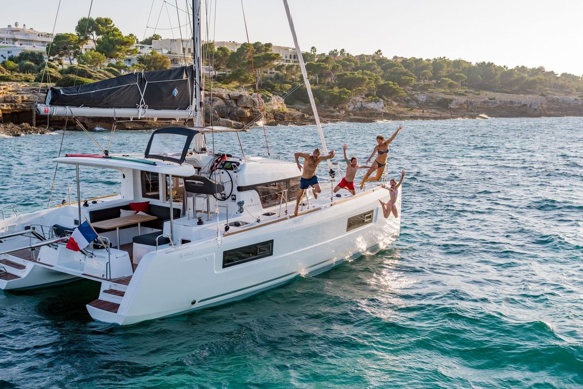 Exterior view of LAST ONE, a Lagoon 40 catamaran at Le Gosier, France