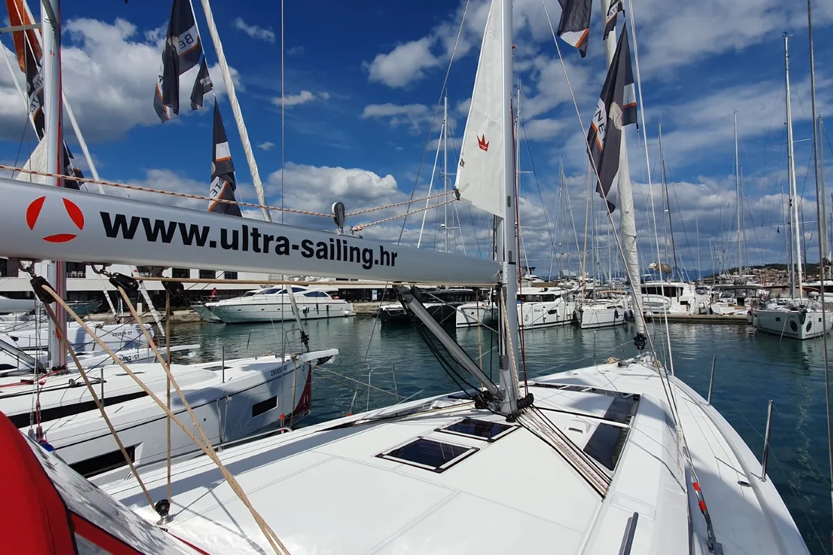 Exterior view of Dommie, a Beneteau Oceanis 46.1 sailboat at Split, Croatia
