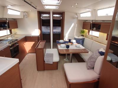 Salon of Dommie, a Beneteau Oceanis 46.1 sailboat at Split, Croatia