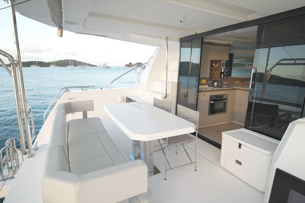 Deck of Moorings 403 PC Exclusive, a Leopard 40 PC catamaran at Central Abaco, Bahamas