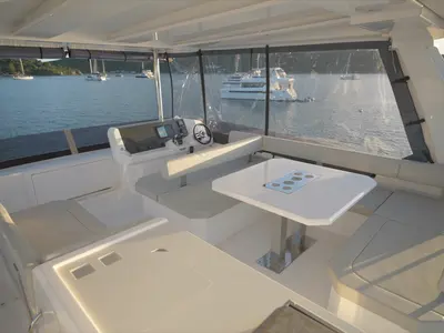 Cockpit of Moorings 403 PC Exclusive, a Leopard 40 PC catamaran at Central Abaco, Bahamas