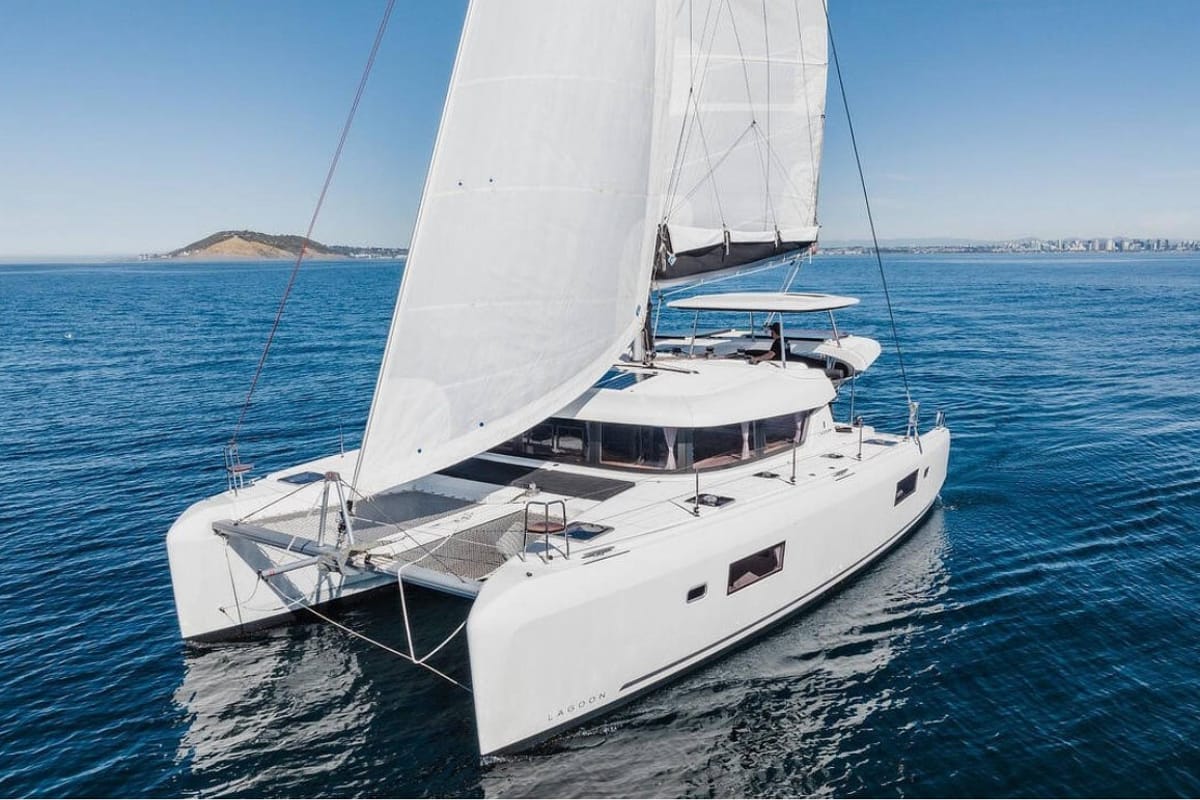 Exterior view of All Blue I, a Lagoon 42 catamaran at Municipal Unit of Lefkada, Greece