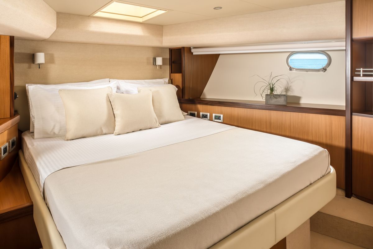 Cabin on ESCAPE, a Ferretti 630 yacht at Ornos, Greece