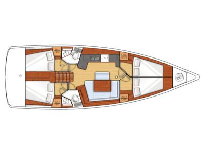 Floor plan of AF-O45(II), a Beneteau Oceanis 45 sailboat at Athens, Greece