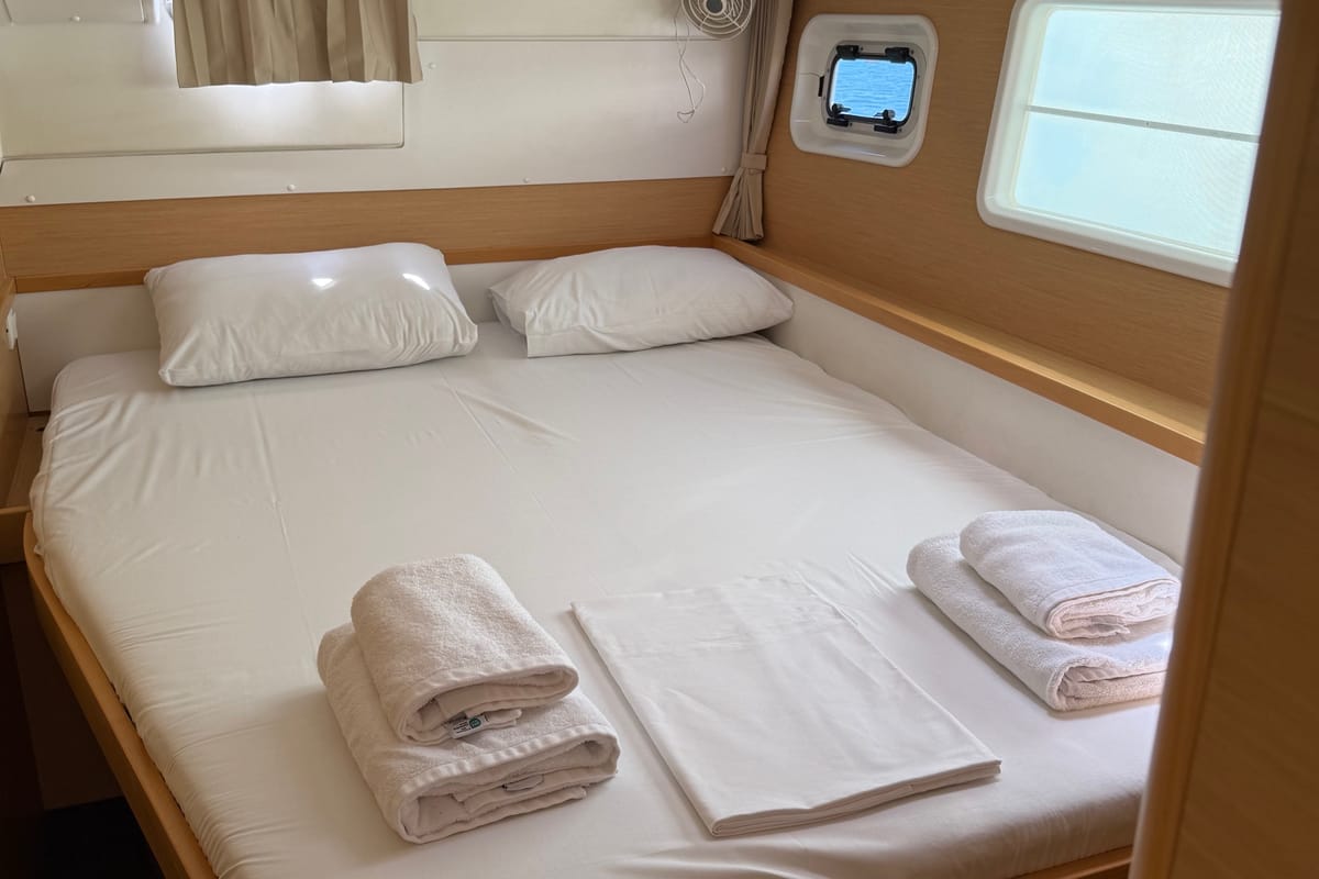 Cabin on Cata Loca, a Lagoon 400 S2 catamaran at Athens, Greece