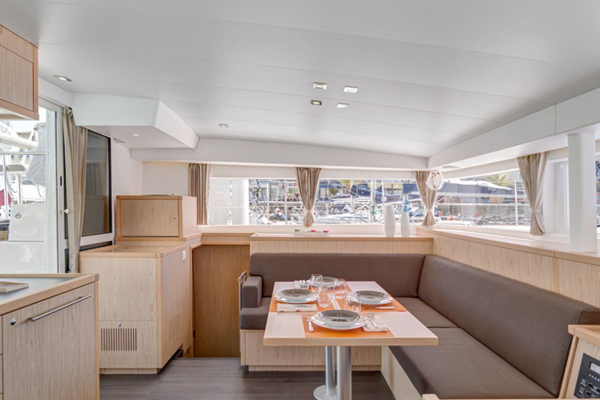 Salon of Cata Loca, a Lagoon 400 S2 catamaran at Athens, Greece