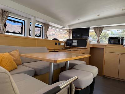Salon of Cata Loca, a Lagoon 400 S2 catamaran at Athens, Greece