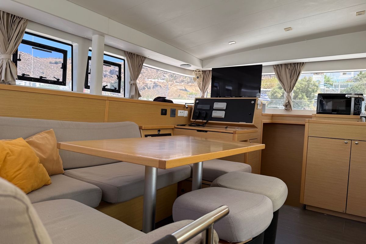 Salon of Cata Loca, a Lagoon 400 S2 catamaran at Athens, Greece
