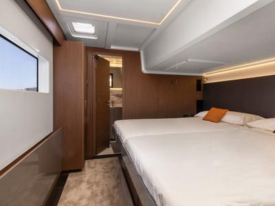 Cabin on Premium +, a Prestige M48 catamaran at Olbia, Italy