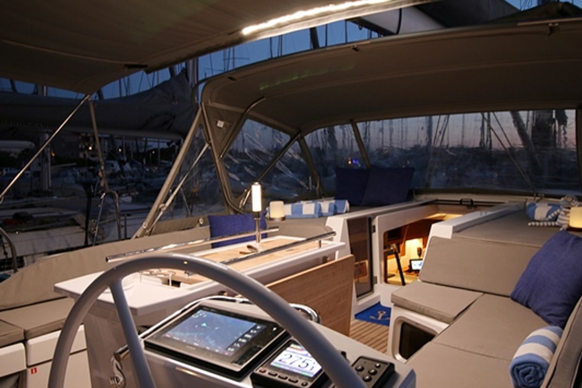 Cockpit of Pisces, a Beneteau Oceanis 51.1 sailboat at Jezera, Croatia
