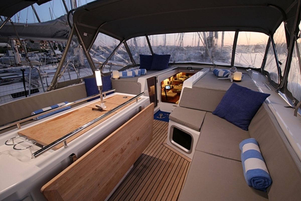 Deck of Pisces, a Beneteau Oceanis 51.1 sailboat at Jezera, Croatia