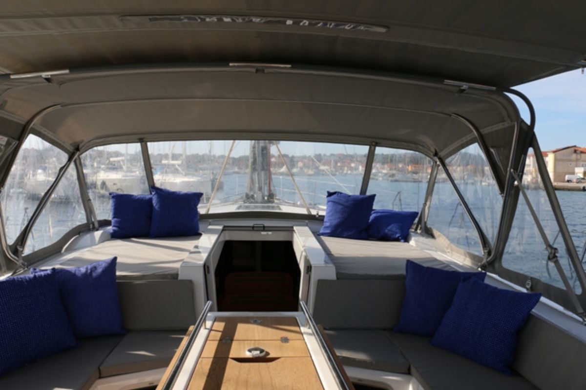 Deck of Pisces, a Beneteau Oceanis 51.1 sailboat at Jezera, Croatia