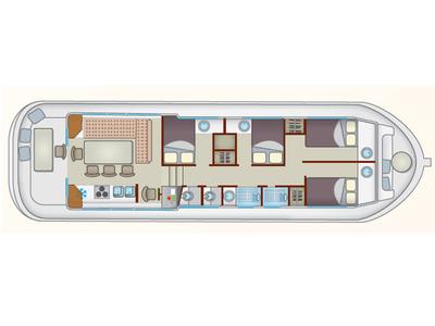 Floor plan of 1500R-6, a Pénichette 1500R motorboat at Lattes, France