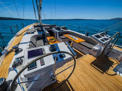 Cockpit of Eywa, a Hanse Yachts Hanse 588 sailboat at Grad Kaštela, Croatia
