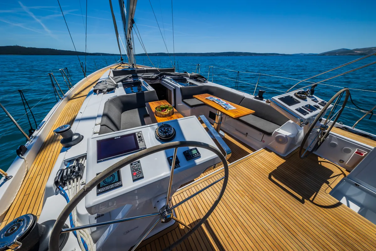 Cockpit of Eywa, a Hanse Yachts Hanse 588 sailboat at Grad Kaštela, Croatia