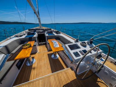 Deck of Eywa, a Hanse Yachts Hanse 588 sailboat at Grad Kaštela, Croatia