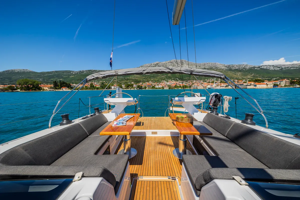 Deck of Eywa, a Hanse Yachts Hanse 588 sailboat at Grad Kaštela, Croatia