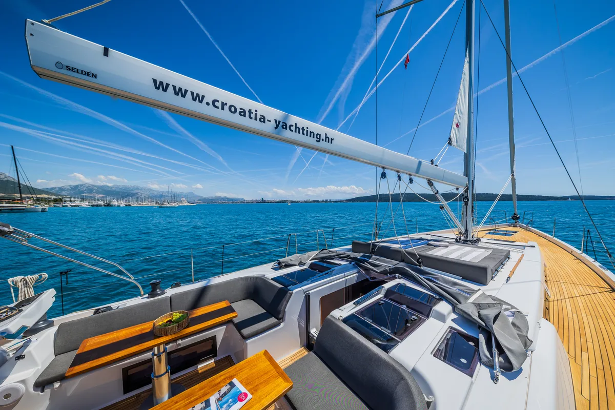 Deck of Eywa, a Hanse Yachts Hanse 588 sailboat at Grad Kaštela, Croatia