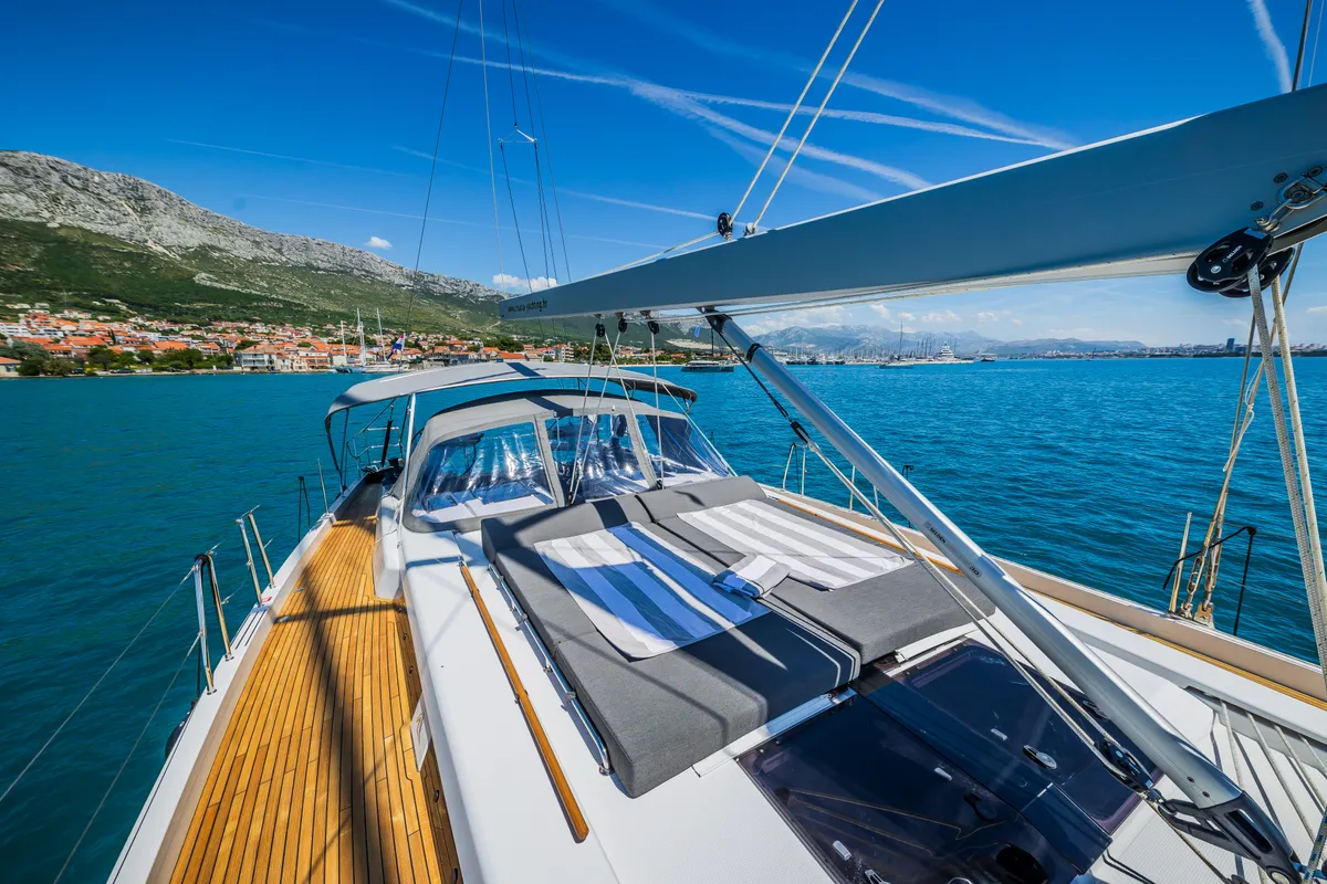Deck of Eywa, a Hanse Yachts Hanse 588 sailboat at Grad Kaštela, Croatia