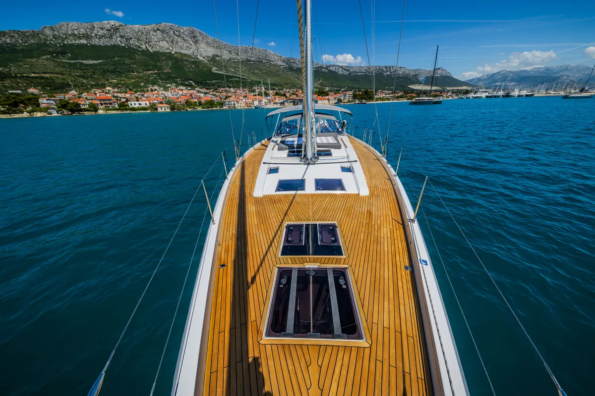 Deck of Eywa, a Hanse Yachts Hanse 588 sailboat at Grad Kaštela, Croatia