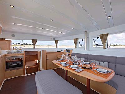 Salon of Alas, a Lagoon 42 catamaran at Parikia, Greece