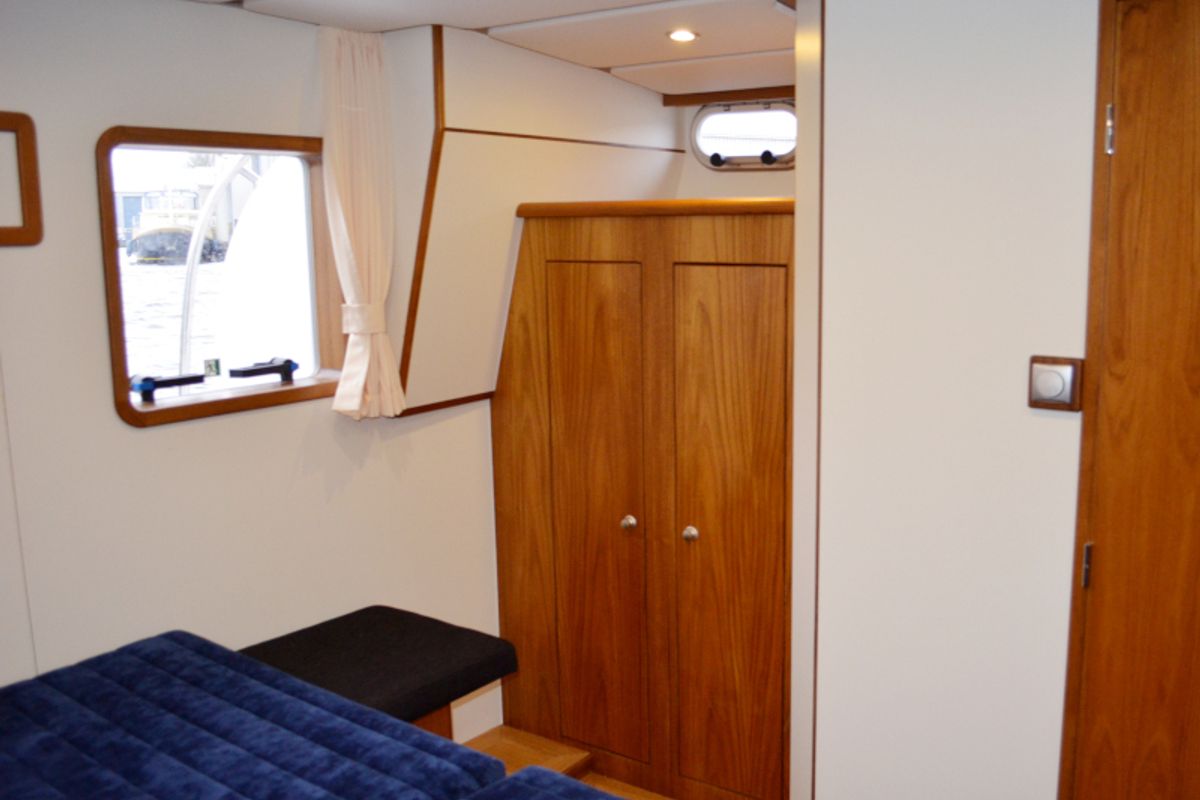 Cabin on Drait 133, a De Drait Advantage 38 motorboat at Drachten, Netherlands