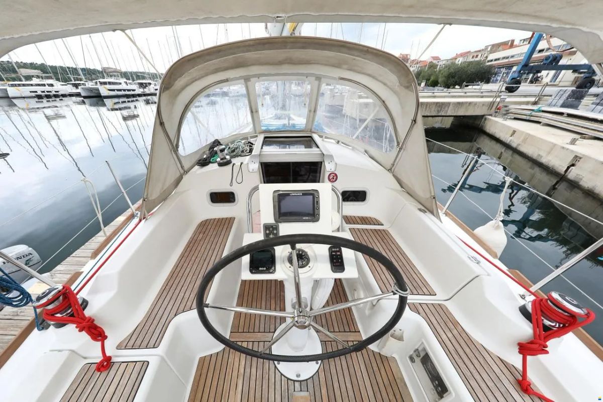 Cockpit of Star Elisabeth , a Beneteau Oceanis 34 sailboat at Punat, Croatia