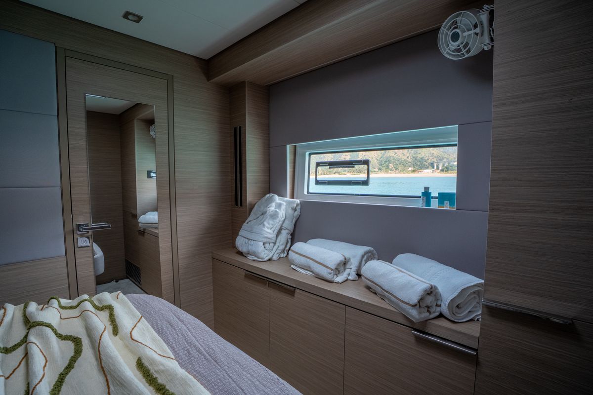Cabin on Vega, a Lagoon 55 catamaran at Capo d'Orlando, Italy