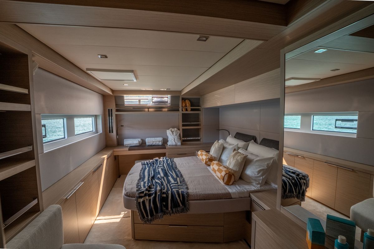 Cabin on Vega, a Lagoon 55 catamaran at Capo d'Orlando, Italy