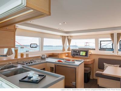Galley of Remire, a Lagoon 450 Sport catamaran at Eden Island Marina, Seychelles